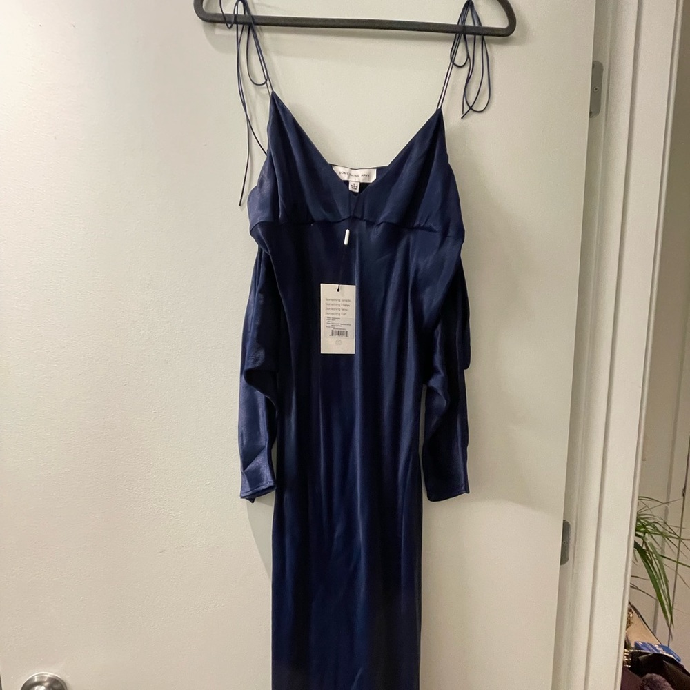 Somethingnavy Shoulder Tie Maxi Dress with Sleeves (navy). Never worn with tags